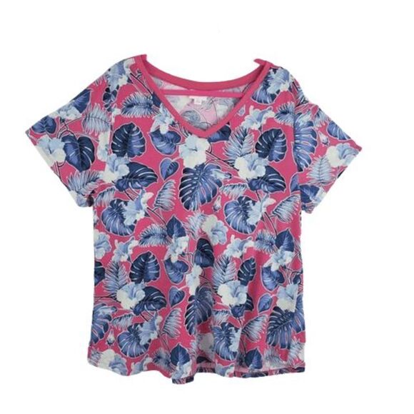 LuLaRoe Pink Blue Floral Pattern Scoop Neck Short Sleeves Top Size 3XL Blouse - Picture 1 of 6